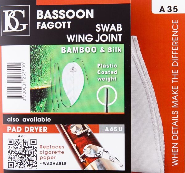 Bassoon Swab for Wing Joint, BG, Bamboo and Silk Edmund Nielsen Woodwinds Store